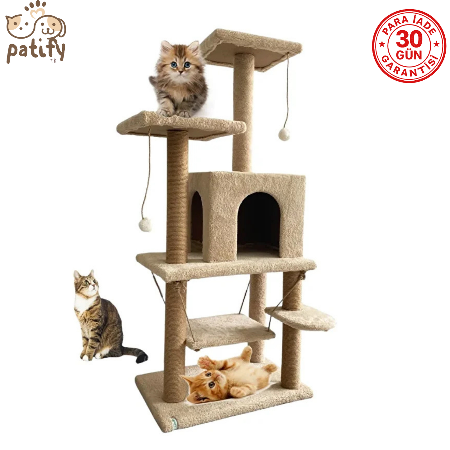 Patify Premium Çok Katlı Kedi Tırmalama ve Oyun Evi