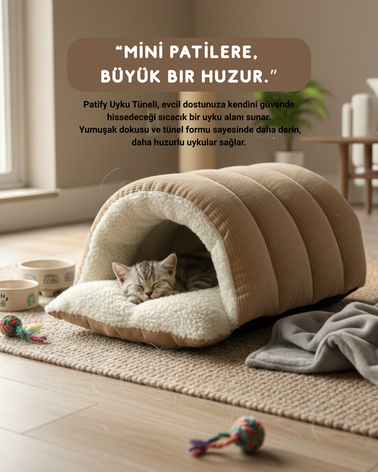 Patify Uyku Tüneli™ – Sıcacık Pelüş Evcil Hayvan Yatağı